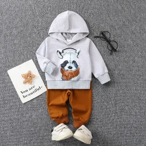 2pcs Toddler/Baby Boy Animal Pattern Hooded Set #1170435