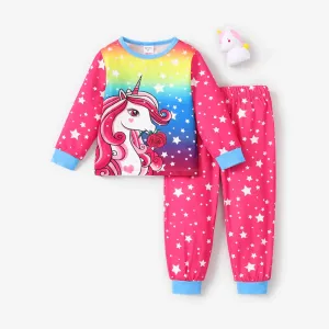 2pcs Toddler Girl Casual Unicorn Pajama Set #1073229