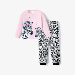 2pcs Toddler Girl Zebra Animal Print Casual Pajama Set #1337978
