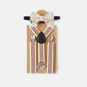 2pcs Toddler/Kid Boy Stripe Print Elastic Strap Clip and Bow Tie Set #1044173