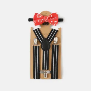 2pcs Toddler/Kid Boy Stripe Print Elastic Strap Clip and Bow Tie Set #1044174
