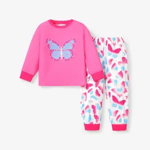 2pcs Toddler/Kid Girl Sweet Butterfly Pattern Pajamas #1196674