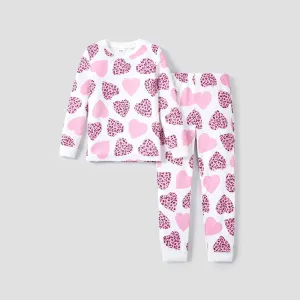 2pcs Toddler/Kid Girl Sweet Heart and Leopard Tight Pajamas(one size larger is recommended) #1212685