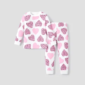 2pcs Toddler/Kid Girl Sweet Heart and Leopard Tight Pajamas(one size larger is recommended) #1212690