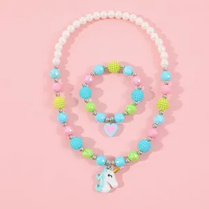 2pcs Toddler/Kid Unicorn Necklace Bracelet Set #1048379