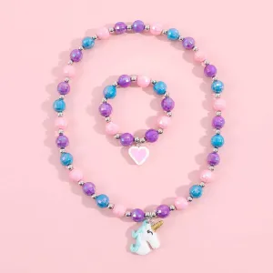 2pcs Toddler/Kid Unicorn Necklace Bracelet Set #1048380