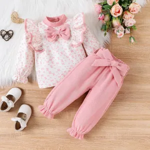 3-Piece Baby Girl Ruffle Edge and Flower Pattern Bowknot design Set #1194227