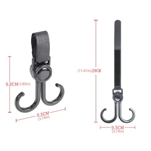 360 Degree Rotating Baby Stroller Hook - Double Hook with Adjustable Magic Tape