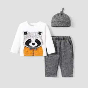 3PCS Baby Boy Childlike Animal Pattern Long Sleeve Tee/ Pant/ Hat Set #1170709