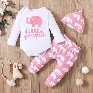 3pcs Baby Boy/Girl 95% Cotton Long-sleeve Letter and Elephant Print Set