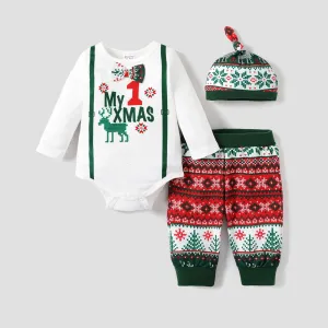 3PCS Baby Boy Secret Button Christmas Bohemia Jumpsuit/ Pant/ Hat Set #1170714