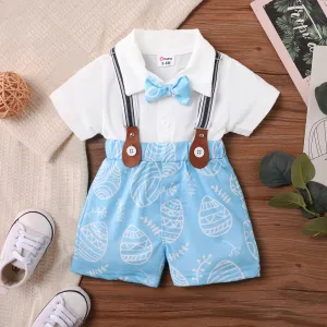 3pcs Baby Boys Easter  Lapel Design Top and Pants and Detachable Strap Set #1322196