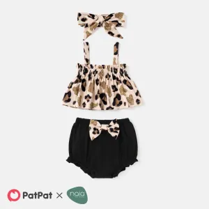 3pcs Baby Girl Leopard Print Naiaâ¢ Tank Top and Bow Front Shorts & Headband Set #720571