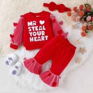 3PCS Baby Girl Sweet Fabric Stitching Letter Pattern Set #1161876