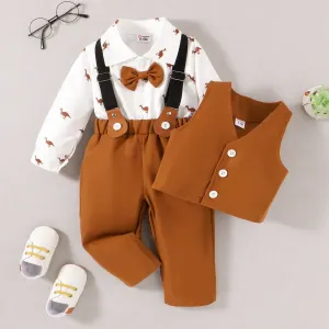 3pcs Baby/Toddler Boys Elegant Dinosaur Animal Lapel Occassion Gentleman Suit Sets #1316639