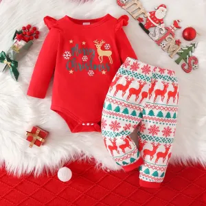 3pcs Christmas Baby Girl  Set with Ruffle Edge #1197063