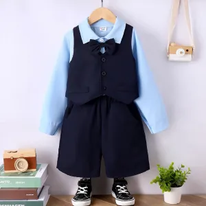 3pcs Kid Boy School Uniform Vest Blazer & Shorts & Bow Tie Shirt Set #1052163
