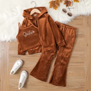 3PCS Kid Girl  Avant-garde Letter Zipper Coat/Vest/Pant Set #1341119