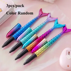 3pcs Mermaid Pens Fish Tail Pens Cute Fish Beauty Pens 0.5MM Black Ink Ballpoint Pens For Desk Decoration Accessories Stationery School Office