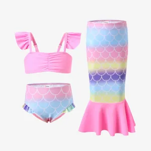 3pcs Toddler/Kid Mermaid Ruffle Swimsuits Set #1317684