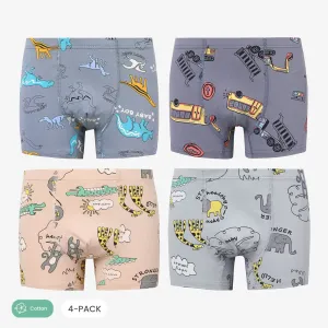 4-pack Kid Boy Allover Dinosaur / Animal / Engineering Vehicle Print Boxer Briefs Underwear #1094629