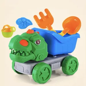 5pcs Beach Toys for 3+, Sand Bucket, Dinosaur Engineering Car, Shovel, Showerhead Tool for Toddlers/Kids Girls Boys (Color Random) #1058787