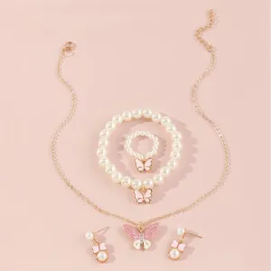 5pcs Toddler/Kid Butterfly Necklace Ring Bracelet Earring Set