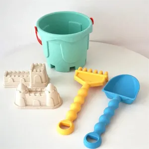 6pcs Beach Toys for 3+, Sand Bucket, Shovel Tool Kits and Castle Models Molds for Toddlers/Kids Girls Boys (Color Random)