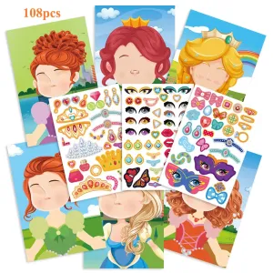 9pcs Cartoon Stickers for Kids Crafts, Dinosaur Elephant Panda Face Changing Princess Dress Up Sticker #1053213