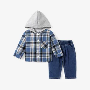 Baby Boy 2pcs Grid/Houndstooth Avant-garde Long sleeves Hooded Denim Sets #1059192