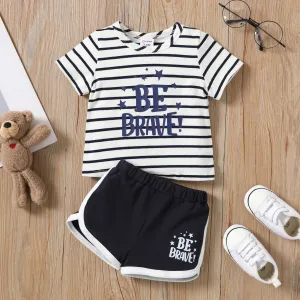 Baby Boy 2pcs Striped Letter Print Tee and Shorts Set #1338336
