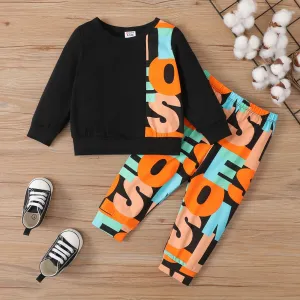 Baby Boy Blocking Design Long Sleeve Crew Neck Sweatshirt Sets #1056264