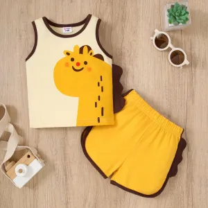 Baby Boy  Casual Animal Pattern Hyper-Tactile Giraffe 3D Top and Pants Set