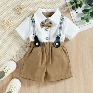 Baby Boy Party Gentle Bow Tie Shirt and Suspender Shorts Set #1106439