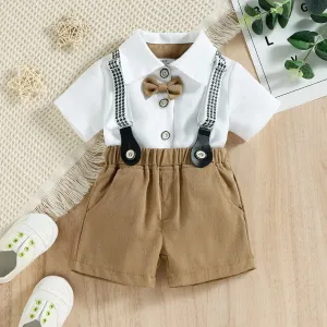 Baby Boy Party Gentle Bow Tie Shirt and Suspender Shorts Set #1107518