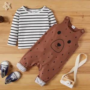 Baby Boy Striped Top & Animal Overalls Sets #190483