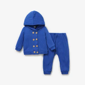 Baby Girl/Boy Casual Solid Color Long Sleeve Hooded Set #1164158
