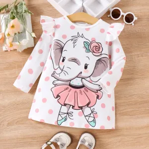 Baby Girl Elephant Print Ruffled Long-sleeve Dress / Bodysuit Sets #1060072