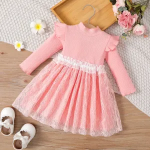 Baby Girl Lace Design Fabric Stitching Dress #1163189