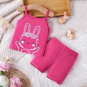 Baby/Toddler Girl 2pcs Bamboo Fiber Rabbit Print Camisole and Shorts Pajama Set #1322083