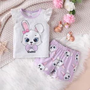 Baby/Toddler Girl 2pcs Rabbit Print Tee and Shorts Pajama Set #1322529