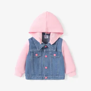 Baby/Toddler Girls Hooded Pink Knitted Casual Denim Jacket #1316407