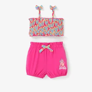 Barbie 2pcs Baby/Toddler Girls Top with All-over Heart/Colorful printed Bow Camisole and Soft Cotton Lantern Shorts Set #1327158
