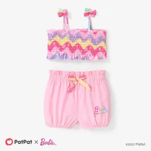 Barbie 2pcs Baby/Toddler Girls Top with All-over Heart/Colorful printed Bow Camisole and Soft Cotton Lantern Shorts Set #1327165