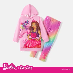 Barbie 2pcs Kid Girl Character Print Pink Hoodie Sweatshirt and Tie Dyed Leggings Set #208362