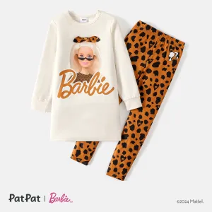 Barbie 2pcs Kid Girl Character Print Sweatshirt and Leopard Print Leggings Set #209014