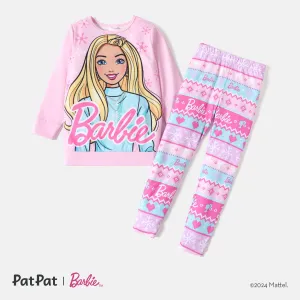 Barbie 2pcs Kid Girl Christmas Snowflake Print Sweatshirt and Elasticized Pants Set #210449
