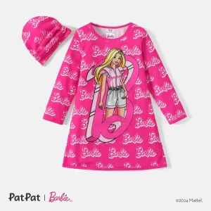 Barbie 2pcs Kid Girl Letter Allover Print Long-sleeve Dress and Cap Set #207971