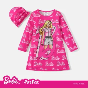 Barbie 2pcs Kid Girl Letter Allover Print Long-sleeve Dress and Cap Set #207973