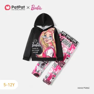 Barbie 2pcs Kid Girl Letter Characters Print Hoodie Sweatshirt and Leggings Set #206167